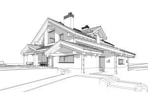 3D render sketch of modern cozy house in chalet style